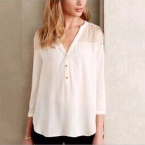 Anthropologie Maeve Vantaa 3/4 Sleeve Semi Sheer Blouse